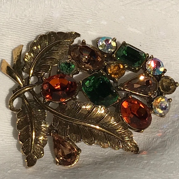 Vintage Leaf Brooch Green/Brown - Picture 2 of 9